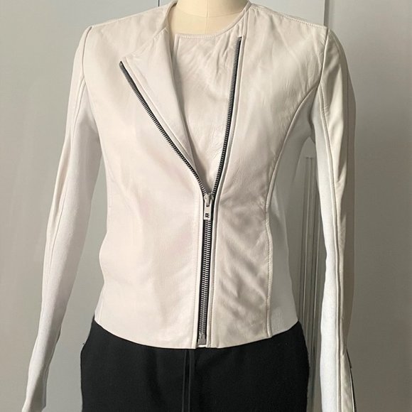 Rag & Bone Harrison Ivory Stretch Panel Leather Jacket
